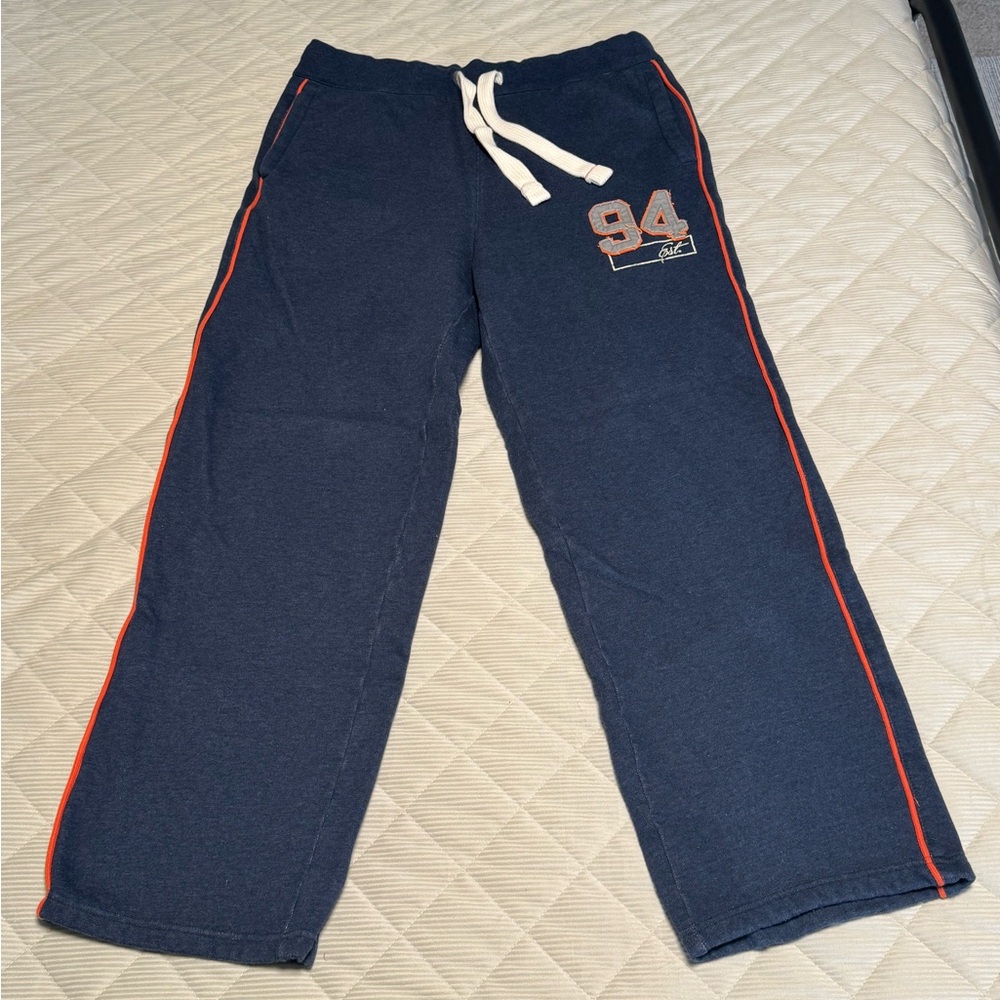 Y2K Vintage Old Navy Men’s Navy Sweatpants with Orange Accents Size Large (2007)